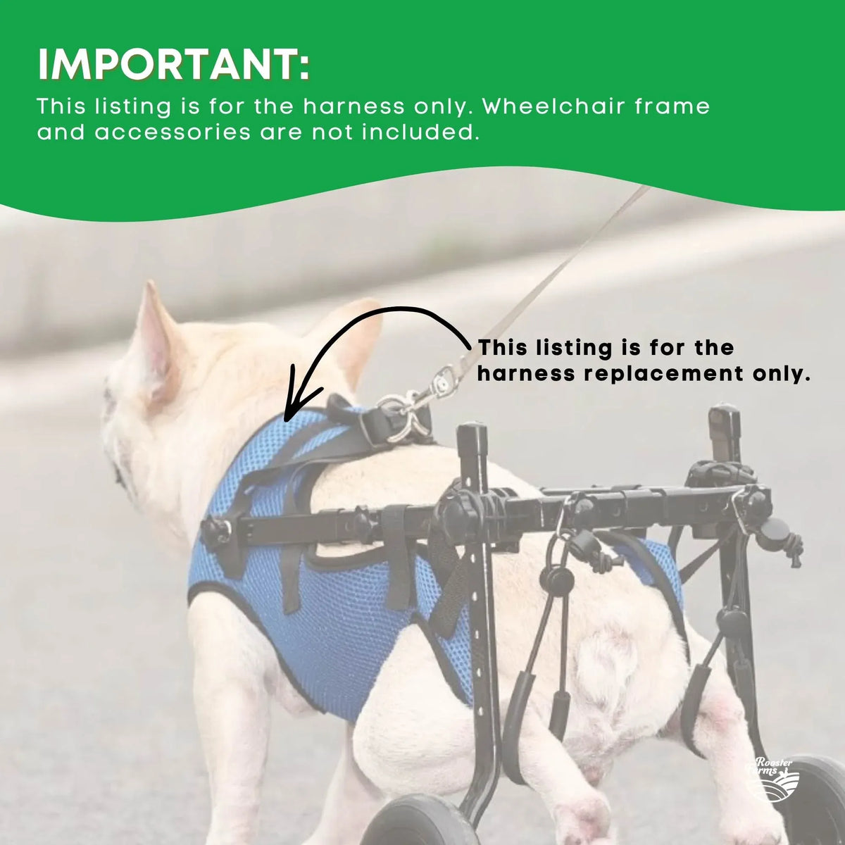 Rooster Farms Replacement Harness for Dog Wheelchair XS - Little Dogs Up to 10Kg