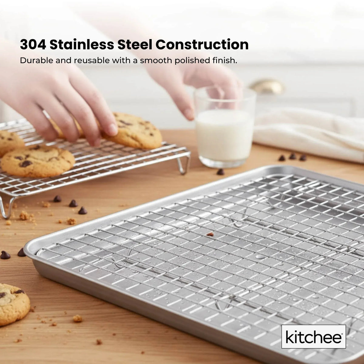 Kitchee 40.5x30.5cm Oven Baking Tray + Cooling Rack 4 Piece Stainless Steel