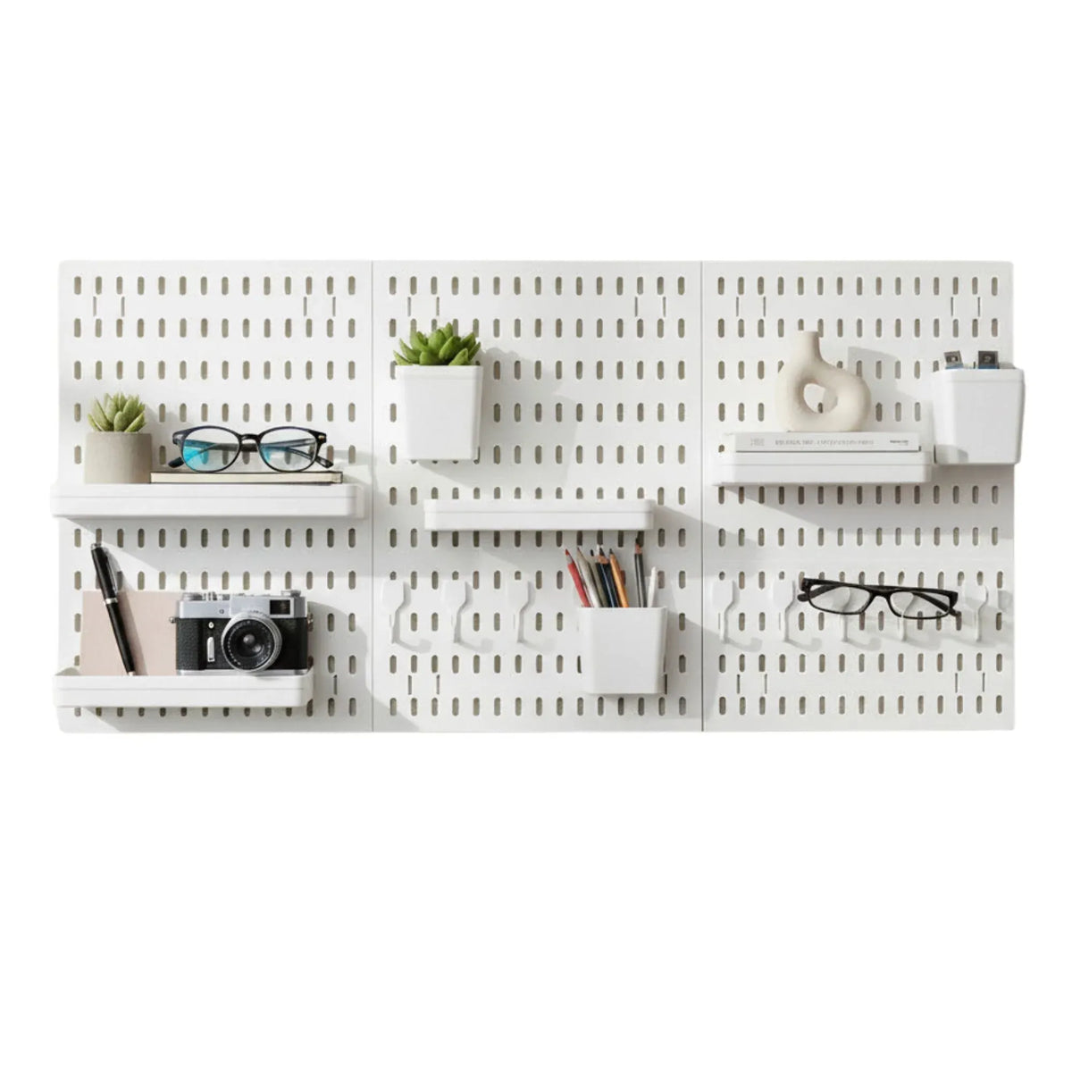 Kitchee Pegboard Wall Organiser Storage Kit 18 with Hooks and Baskets White