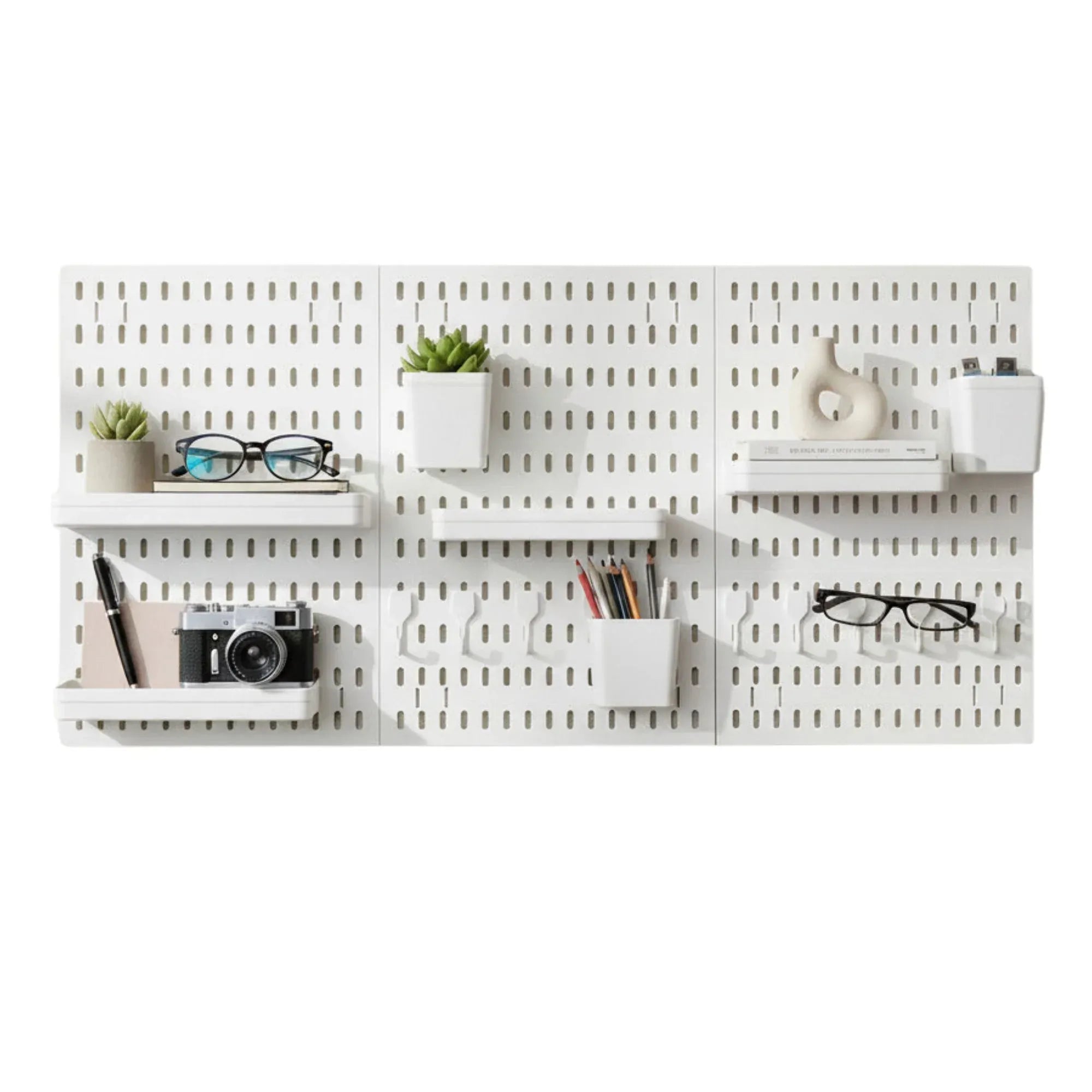 Kitchee Pegboard Wall Organiser Storage Kit 18 with Hooks and Baskets White