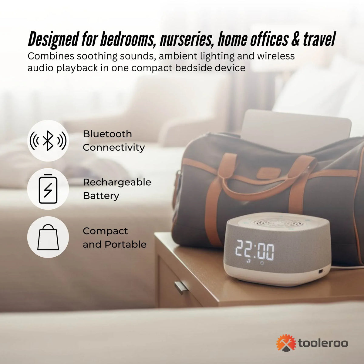 Tooleroo White Noise Machine Speaker - Bluetooth Night Light Sleep Sound
