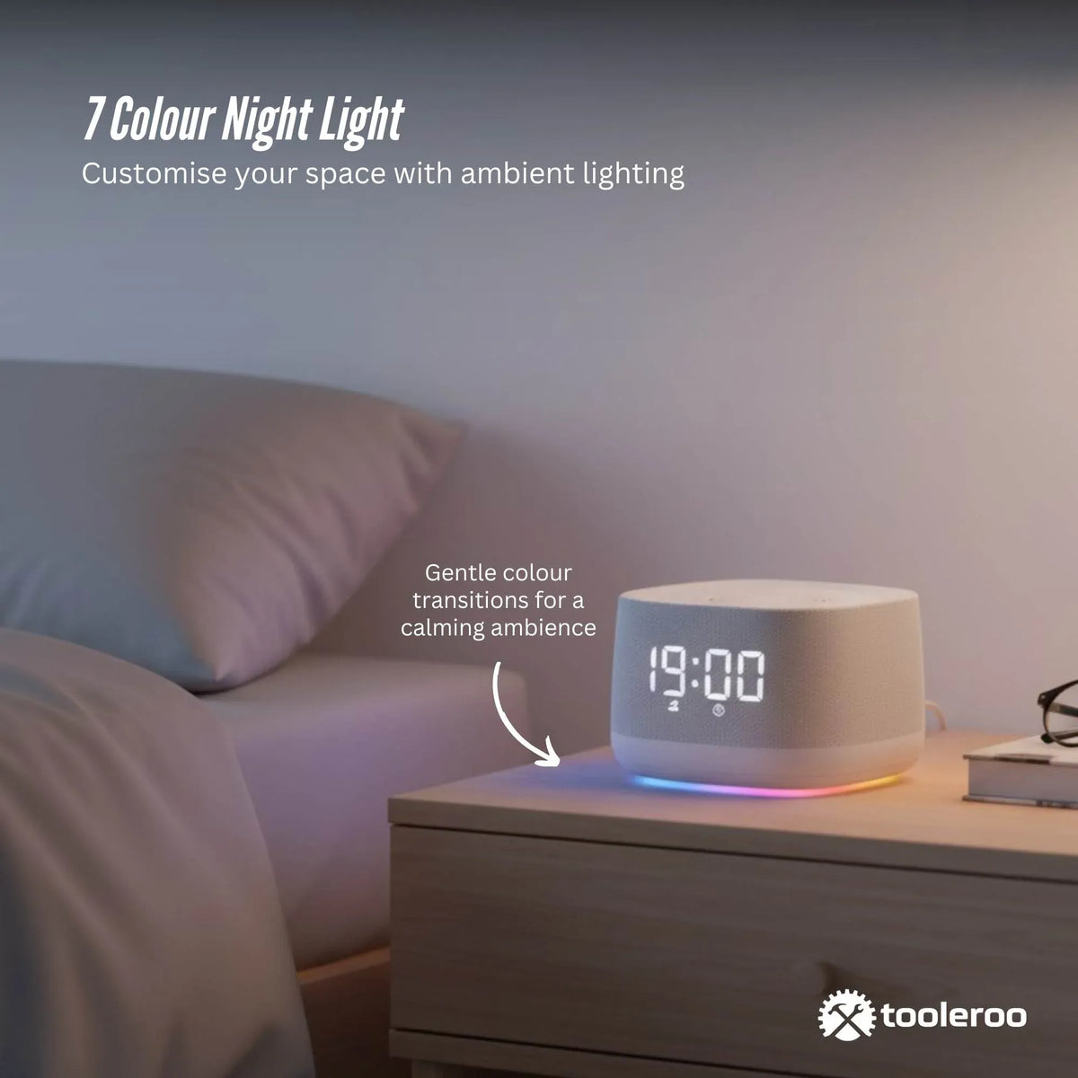 Tooleroo White Noise Machine Speaker - Bluetooth Night Light Sleep Sound