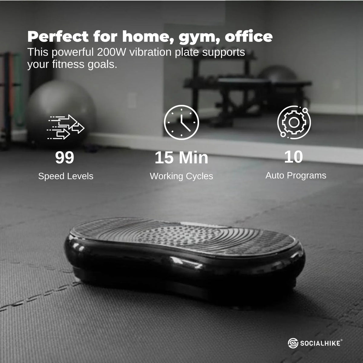 Social Hike 68cm Vibration Plate Machine Full Body Workout Platform Black