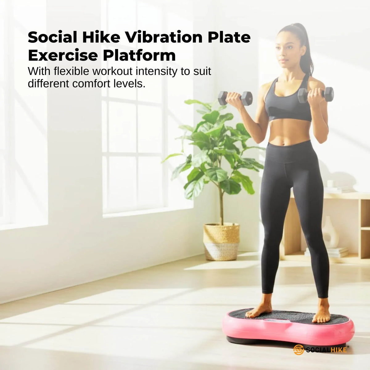 Social Hike 68cm Vibration Plate Machine Full Body Workout Platform Pink