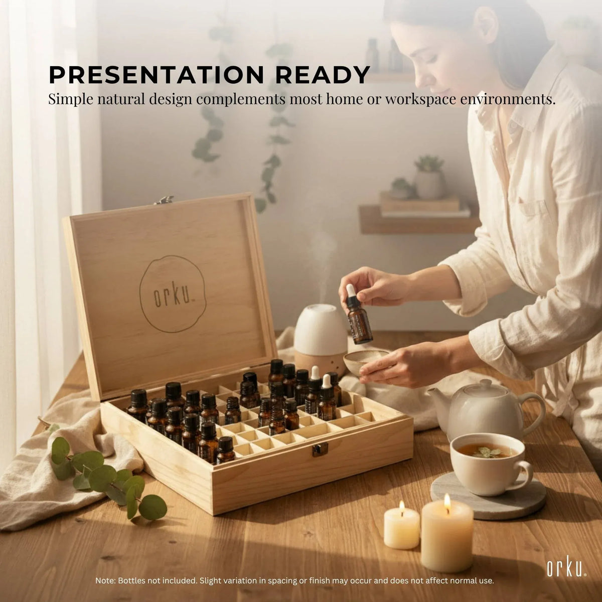 Orku 74 Essential Oil Bottle Storage Box Wooden Organiser Aromatherapy Case
