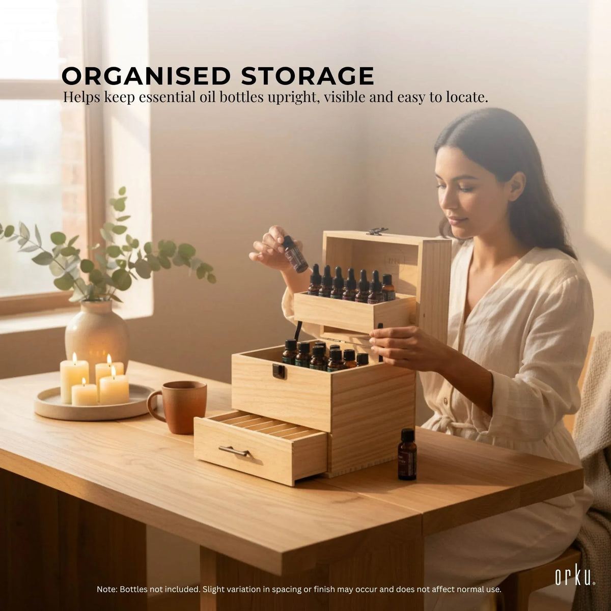 Orku 59 Essential Oil Bottle Storage Box - Wooden 3 Tier Aromatherapy Organiser