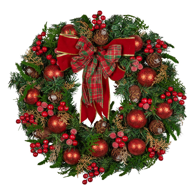 Christabelle Stunning 71cm Christmas Wreath Lush Red Baubles Bow Front Door