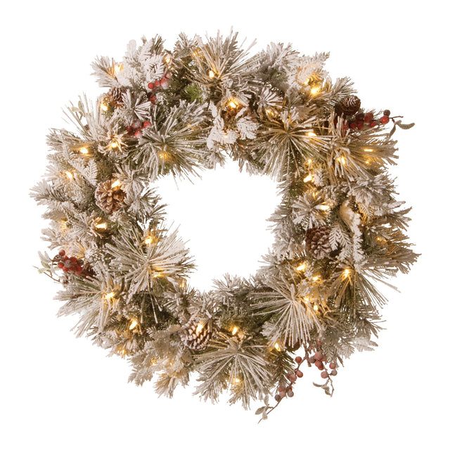 Christabelle 61cm Snowy Christmas Wreath Bedford w/ LED Front Door Ornament