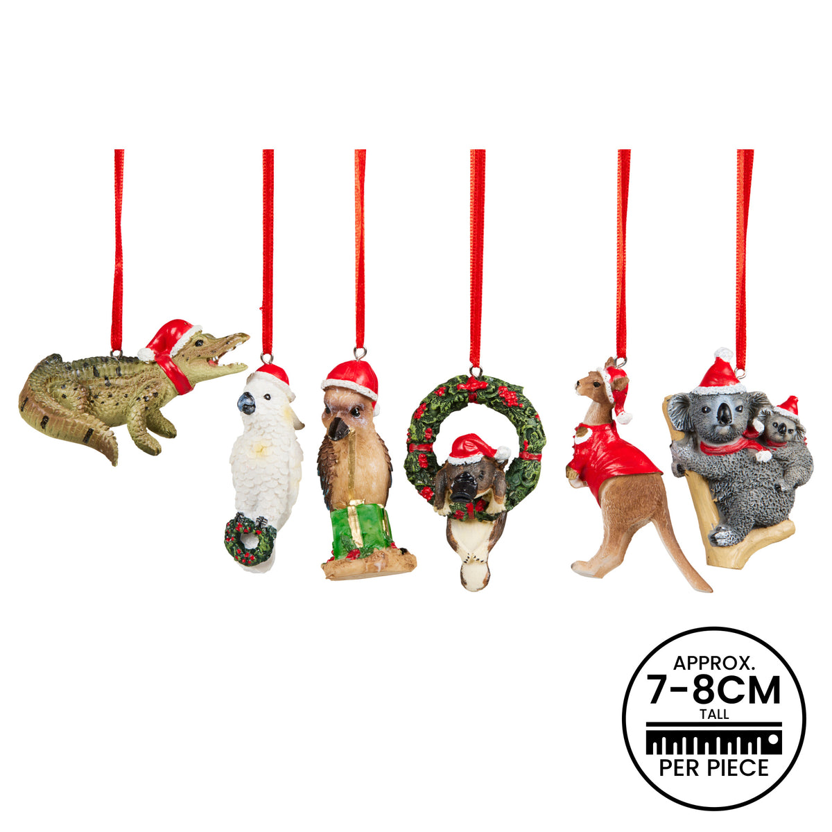 Christabelle Box of 6 Assorted Aussie Animals Christmas Tree Decorations