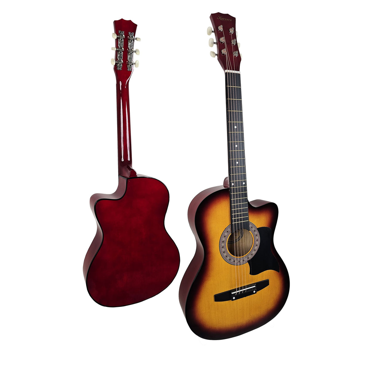Karrera 38in Acoustic Guitar Steel Strings Carry Bag Shoulder Strap Sun Burst