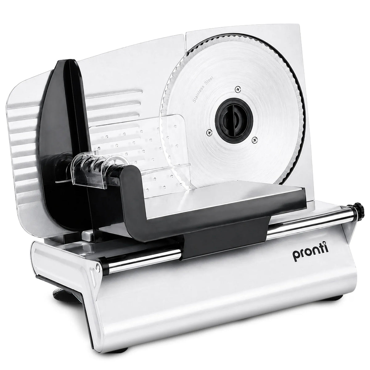 Pronti White Electric Food Slicer 200W with Adjustable Thickness 1 to 15mm Serrated and Fine Edge Stainless Steel Blades