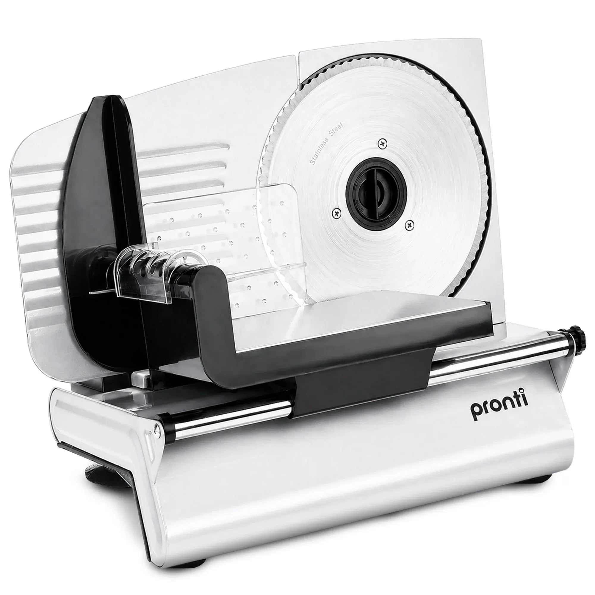 Pronti White Electric Food Slicer 200W with Adjustable Thickness 1 to 15mm Serrated and Fine Edge Stainless Steel Blades