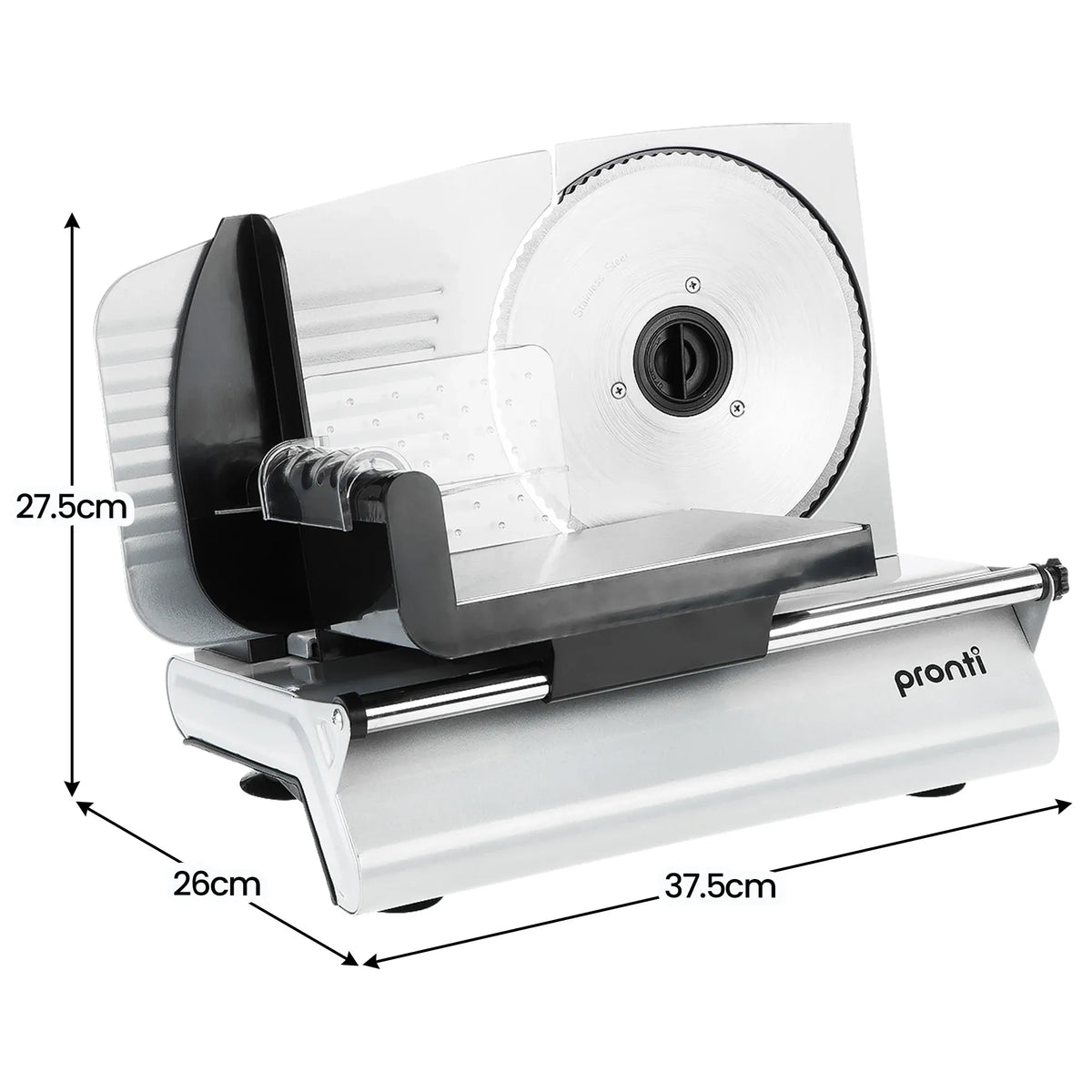 Pronti White Electric Food Slicer 200W with Adjustable Thickness 1 to 15mm Serrated and Fine Edge Stainless Steel Blades