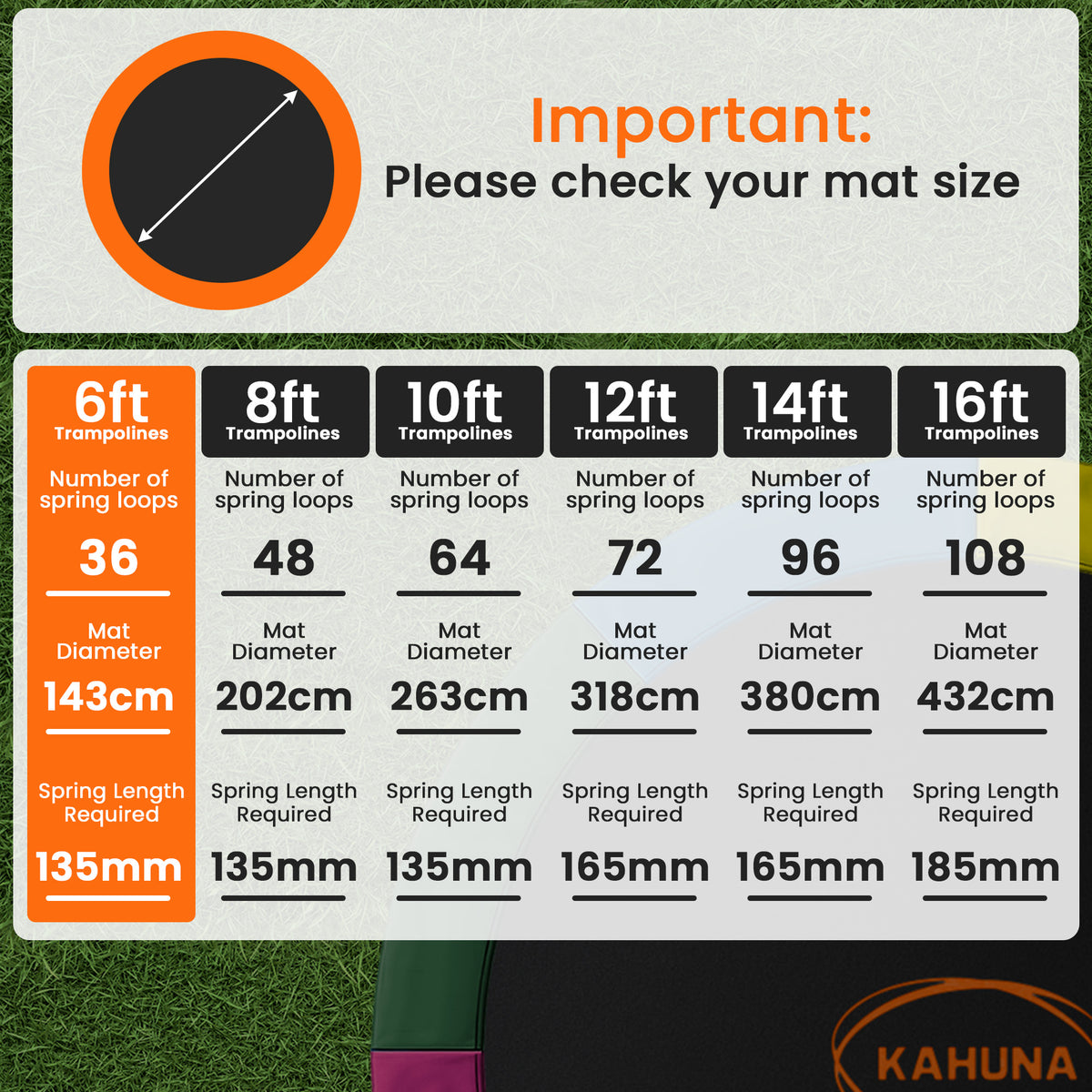 Kahuna 6ft Trampoline Replacememnt Safety Pad Cover and Spring Jumping Bounce Mat Blue
