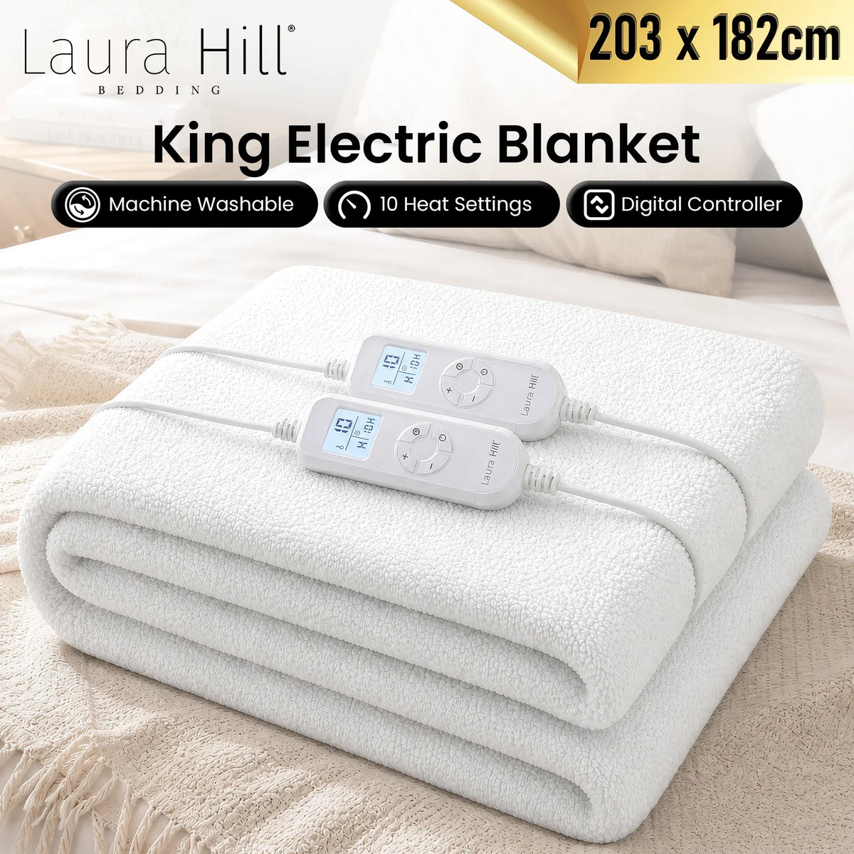 Laura Hill King Electric Heated Underlay Blanket Fleecy Fabric with Timer