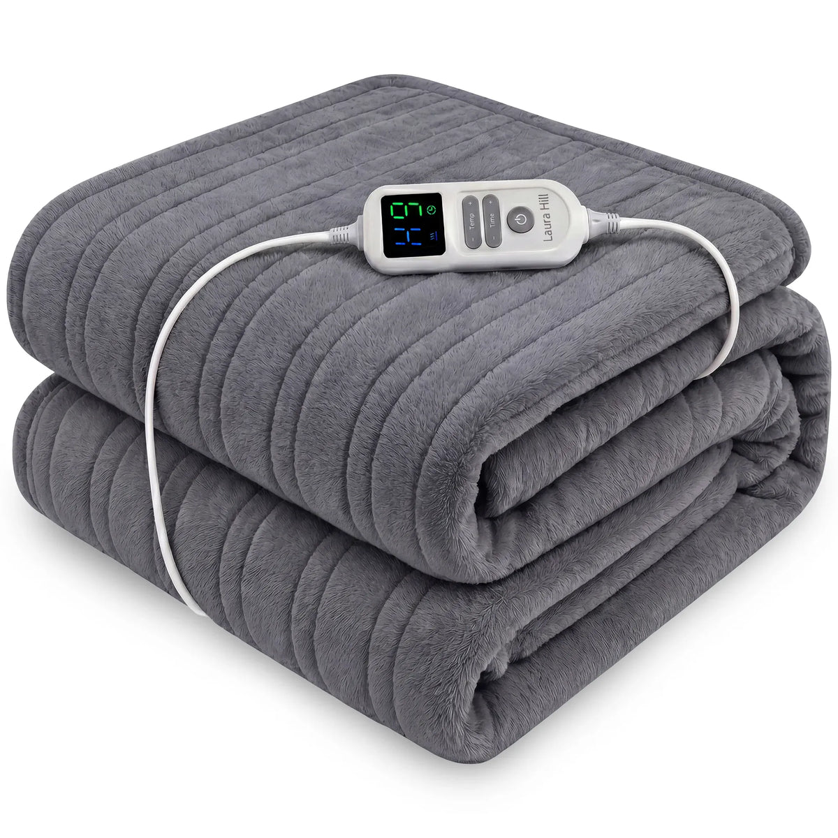 Laura Hill XL Electric Heated Blanket Throw Soft Coral Fleece with 10 Heat Settings - Grey