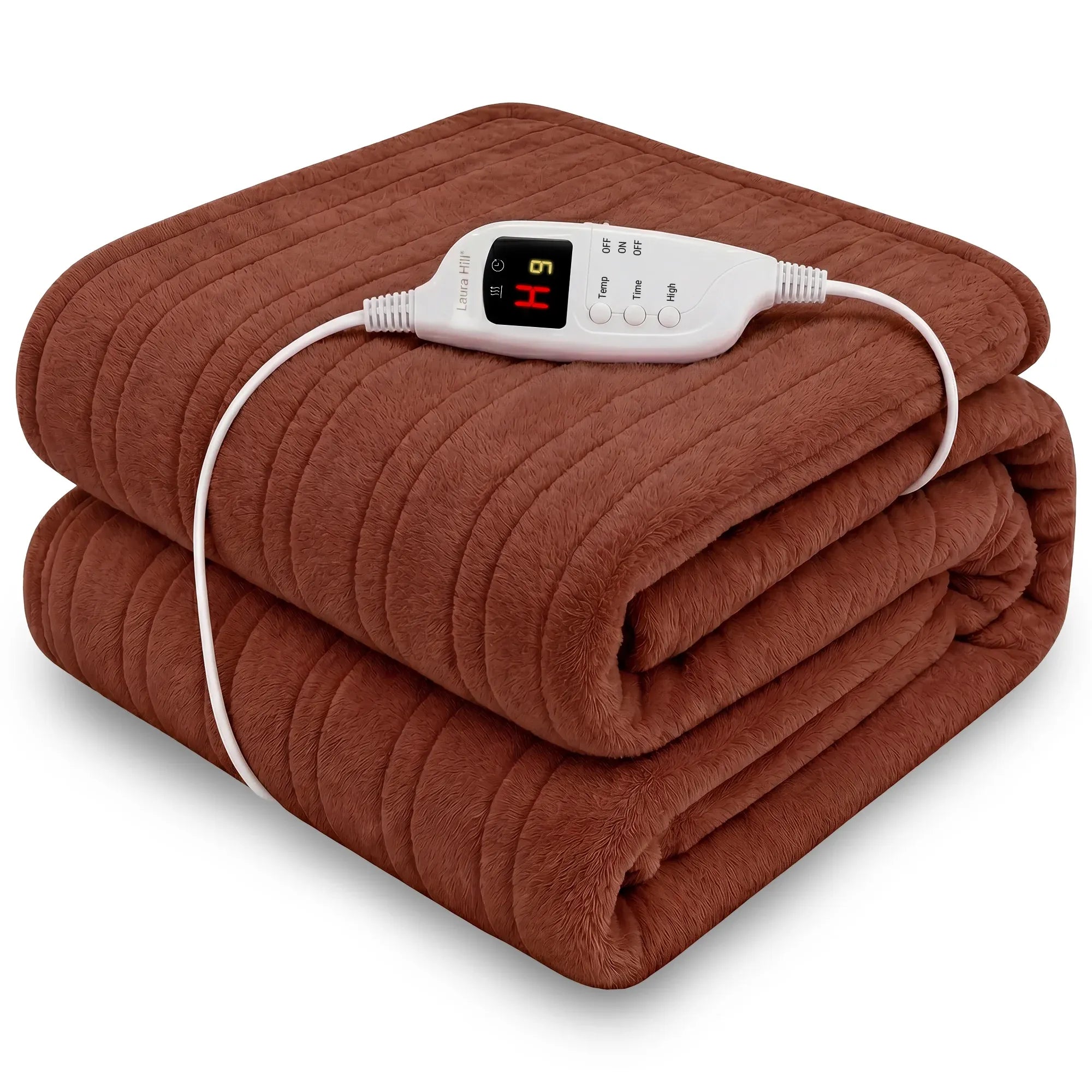 Laura Hill Electric Heated Blanket Throw Soft Coral Fleece w/ 9 Heat Settings - Brown