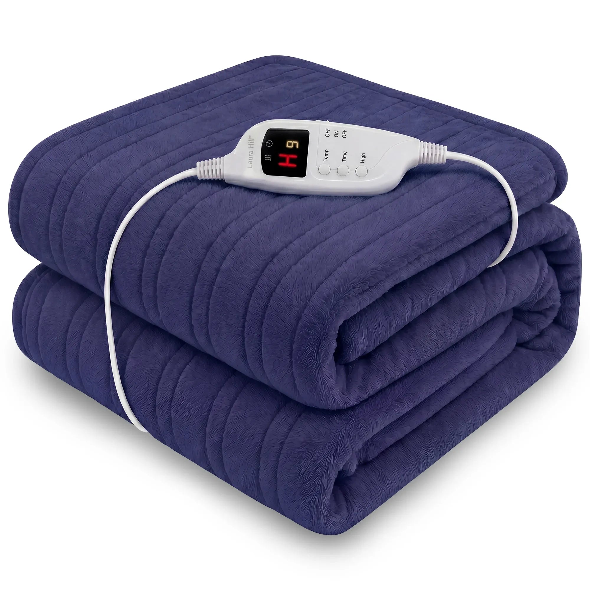 Laura Hill Electric Heated Blanket Throw Soft Coral Fleece w/ 9 Heat Settings - Blue