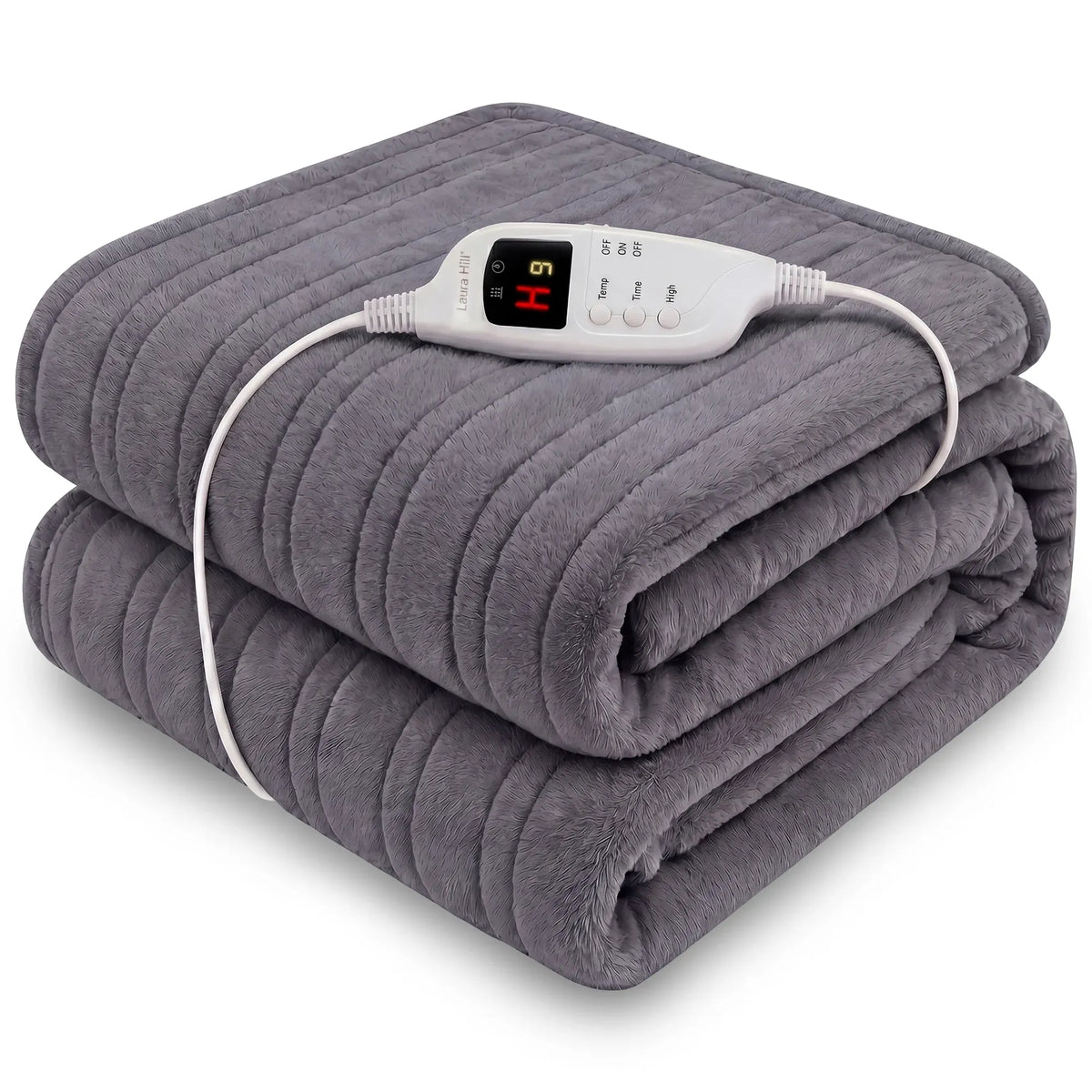 Laura Hill Electric Heated Blanket Throw Soft Coral Fleece w/ 9 Heat Settings - Grey