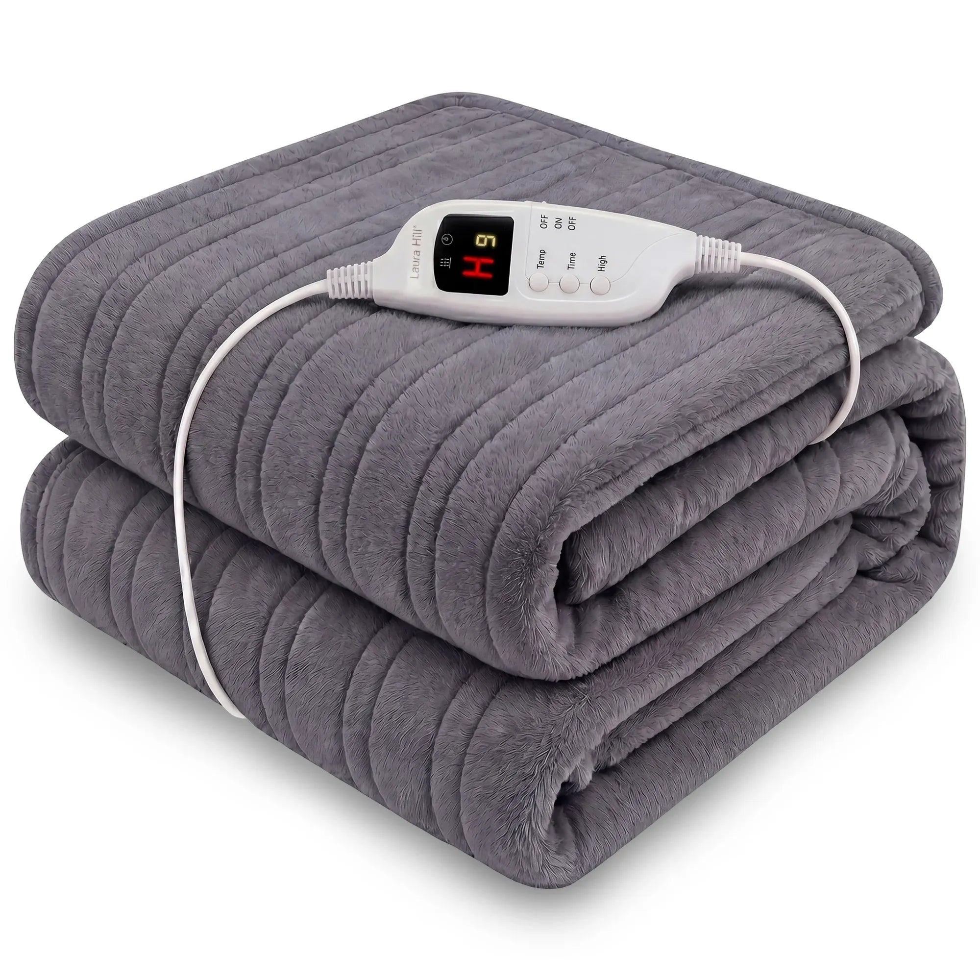 Laura Hill Electric Heated Blanket Throw Soft Coral Fleece w/ 9 Heat Settings - Grey
