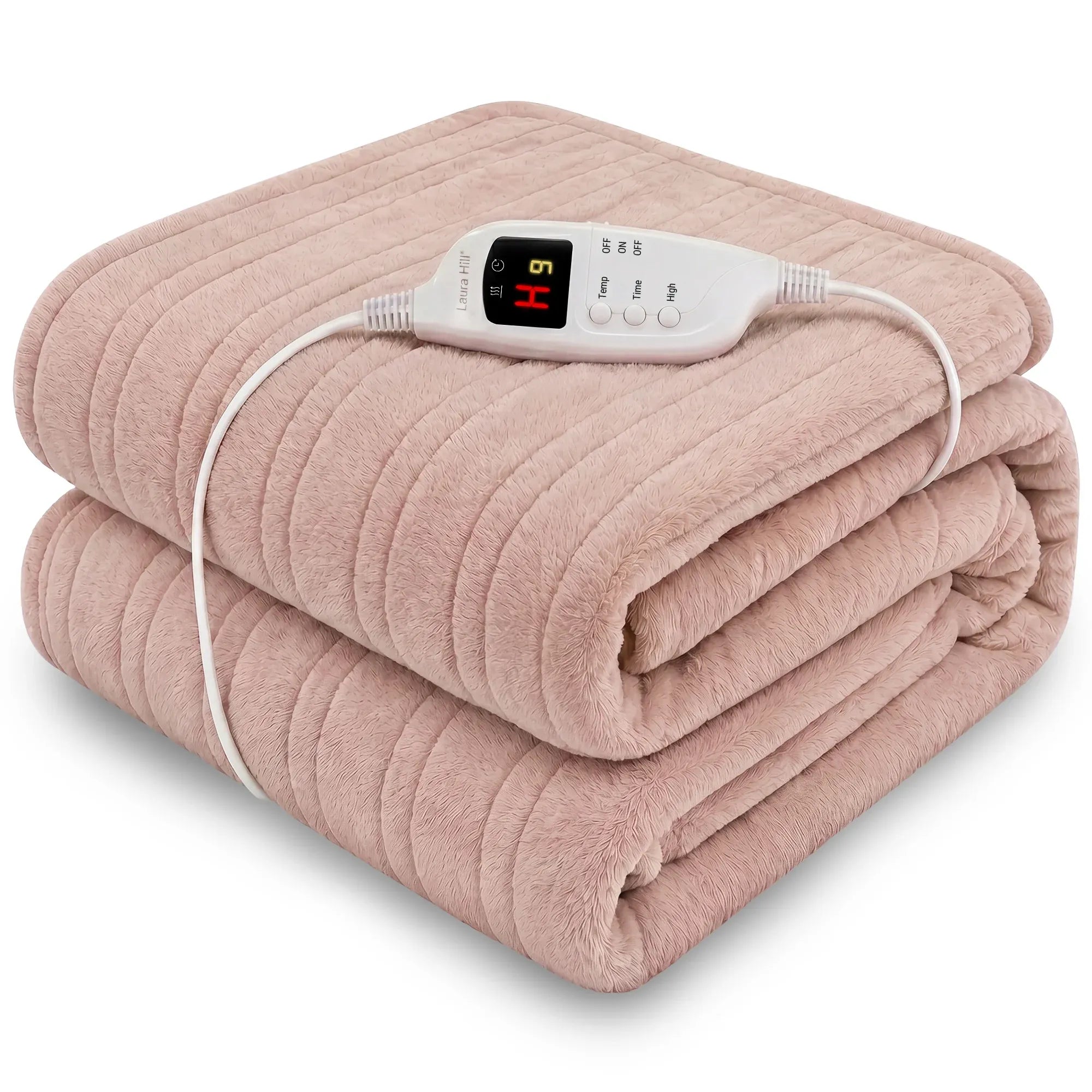Laura Hill Electric Heated Blanket Throw Soft Coral Fleece w/ 9 Heat Settings - Pink