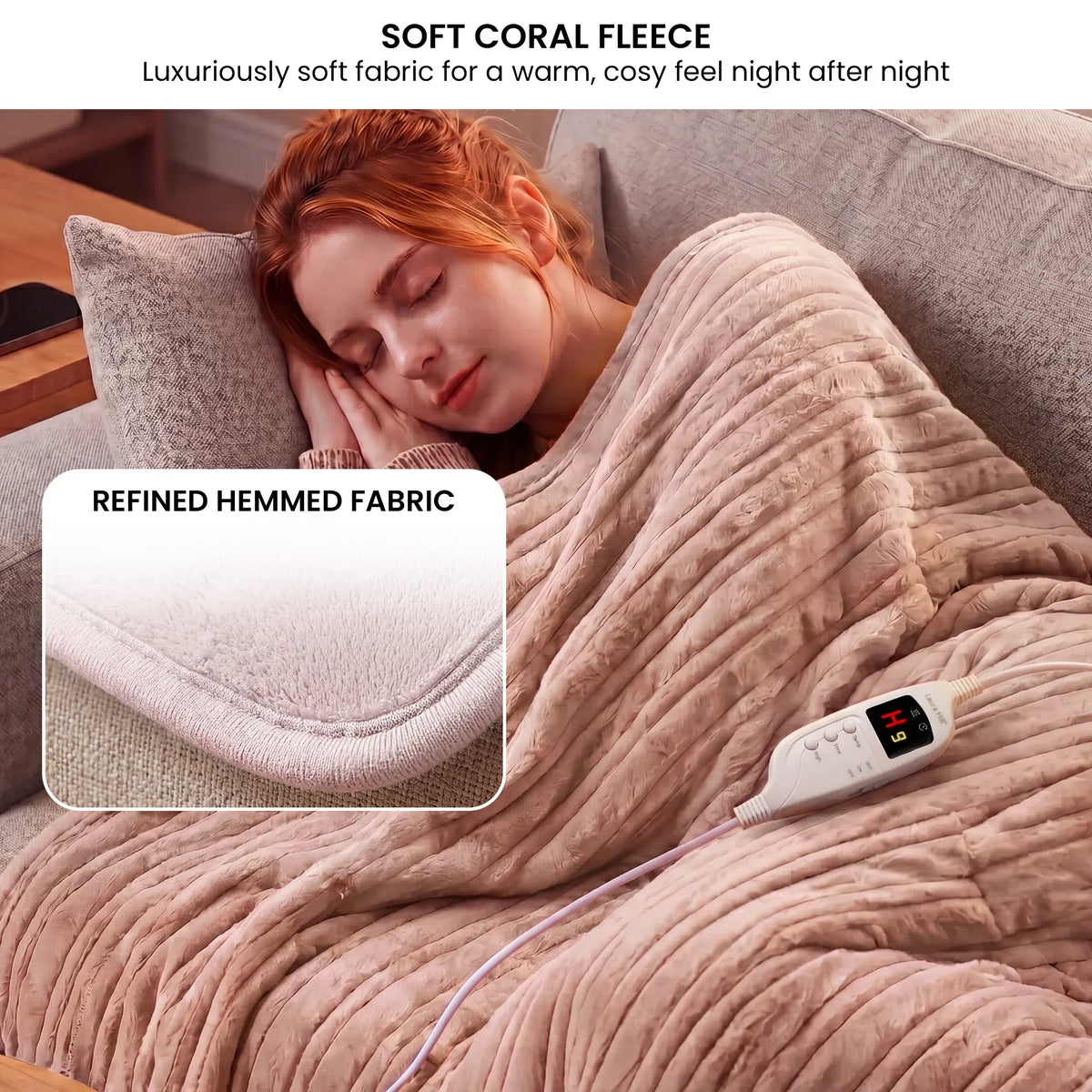 Laura Hill Electric Heated Blanket Throw Soft Coral Fleece w/ 9 Heat Settings - Pink