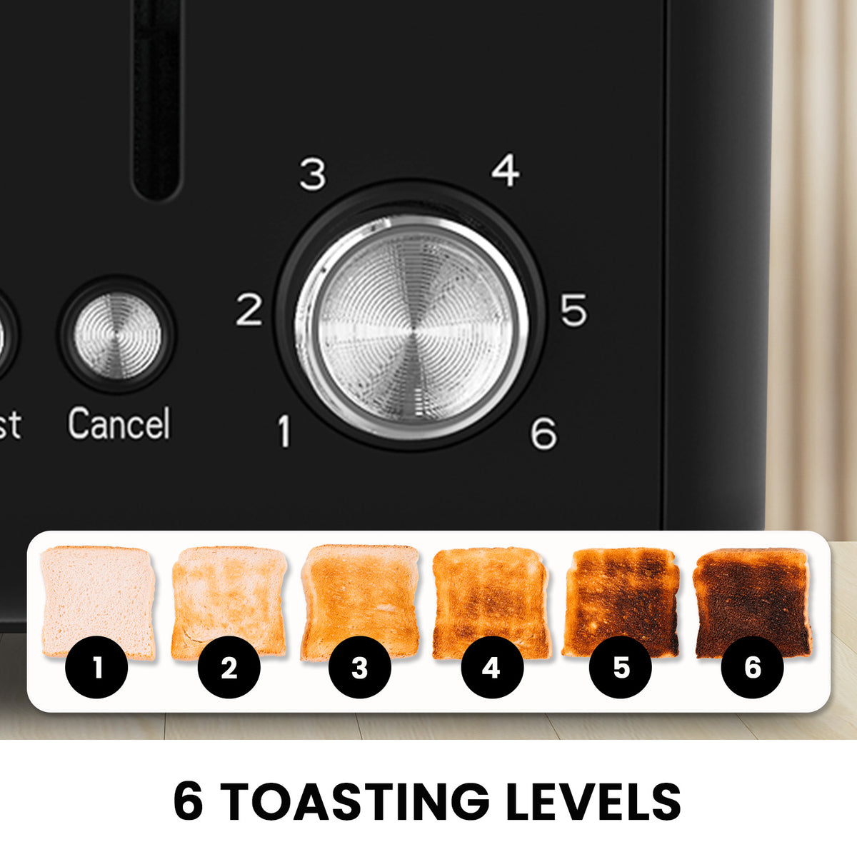 Pronti Silver Noir Collection 4 Slice Toaster with Dual Controls