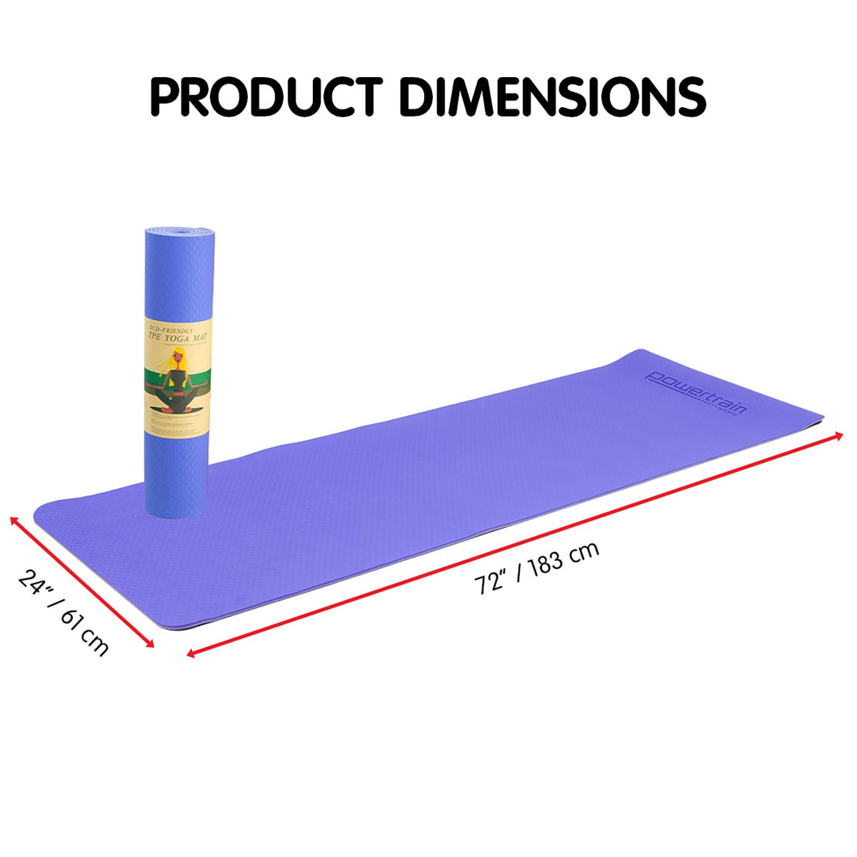 Powertrain TPE Yoga Exercise Mat Home Gym Pilates Fitness 8mm Thick in Light Purple