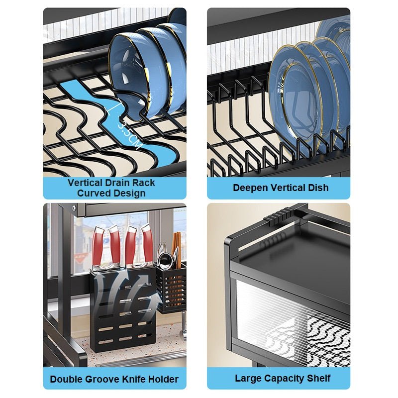 85cm Double Tier Enclosed Dish Drying Rack Holder Drain caddy - V255-85CM-DT-ENC