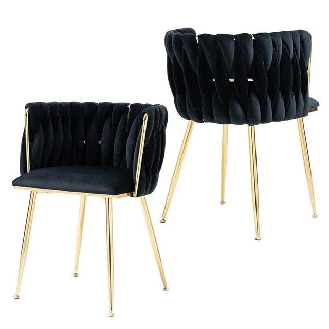 SERENITà Black Handwoven Dining Chairs Gold Legs Set of 2
