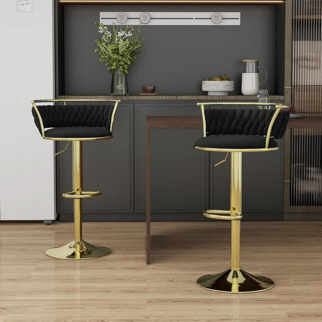 SERENITà Golden Swivel Velvet Counter Stool Set of 2 Black