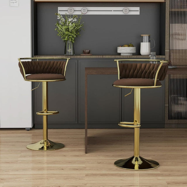 SERENITà Golden Swivel Velvet Counter Stool Set of 2 Coffee