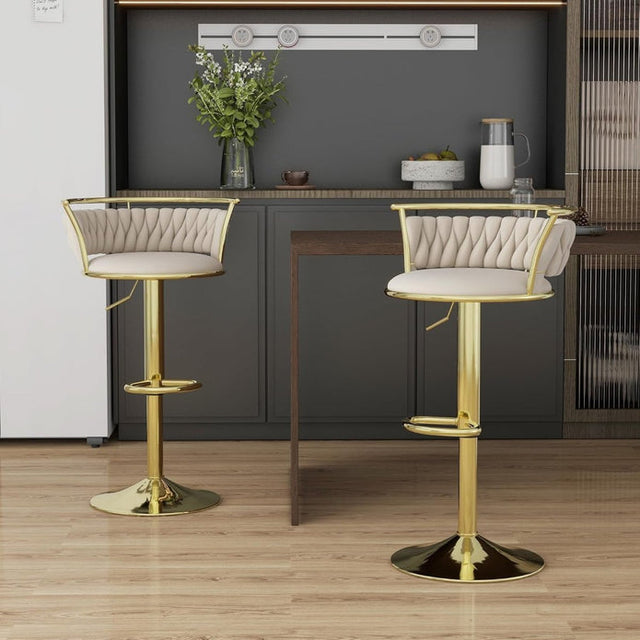 SERENITà Golden Swivel Velvet Counter Stool Set of 2 Ivory