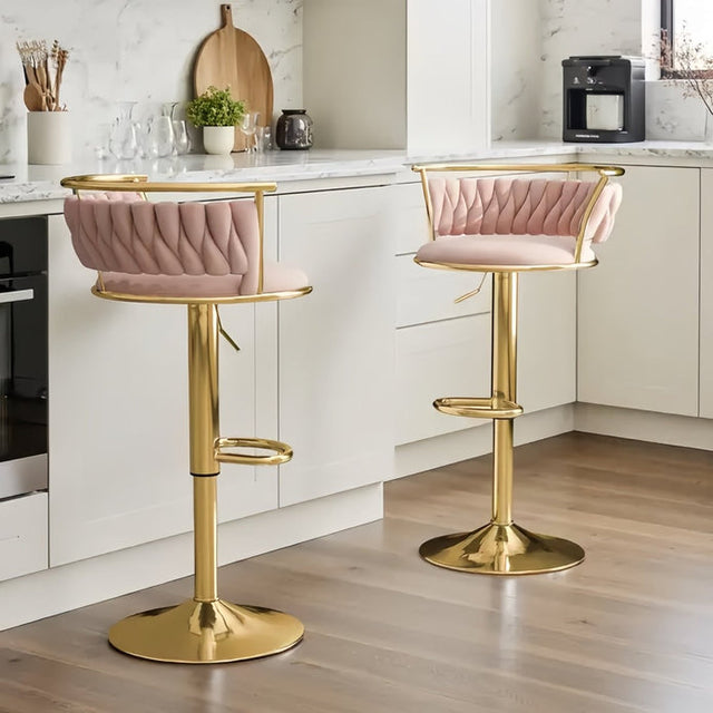 SERENITà Golden Swivel Velvet Counter Stool Set of 2 Pink