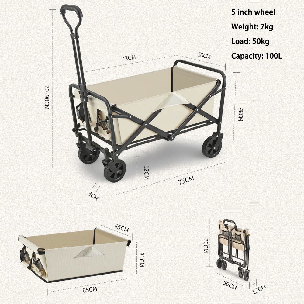 5 Inch Wheel Black Folding Beach Wagon Cart Trolley - V255-TROLLEY-5INCH-BK