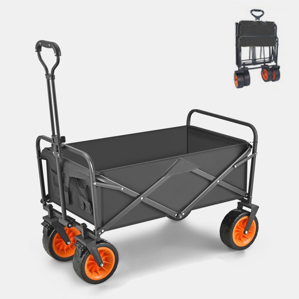 8 Inch Wheel Black Folding Beach Wagon Cart Trolley Gard - V255-TROLLEY-8INCH-BK