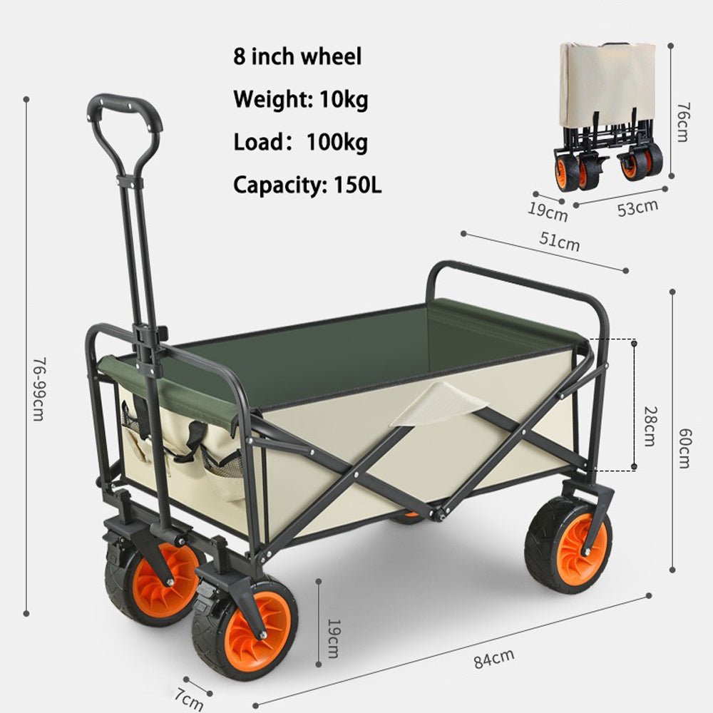 8 Inch Wheel Black Folding Beach Wagon Cart Trolley Gard - V255-TROLLEY-8INCH-BK