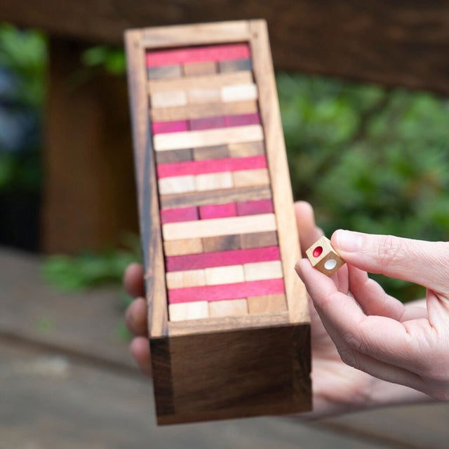 Red Wooden Stacking Tumbling Blocks Balance Dice Game Kids 4+ Adults