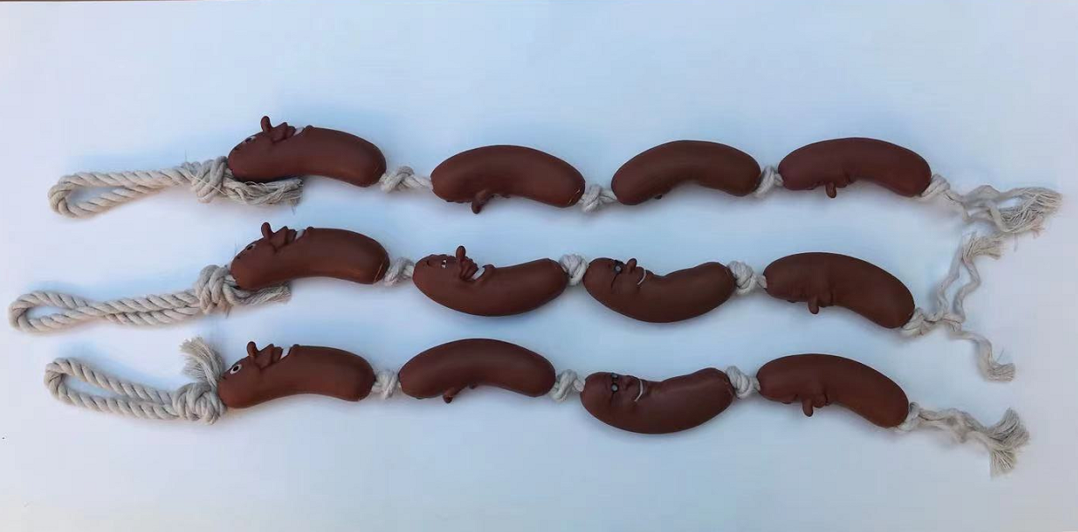YES4PETS 3 x Dog Toy Sausage Chain of 4 Swags - Chew Rope Play Dental