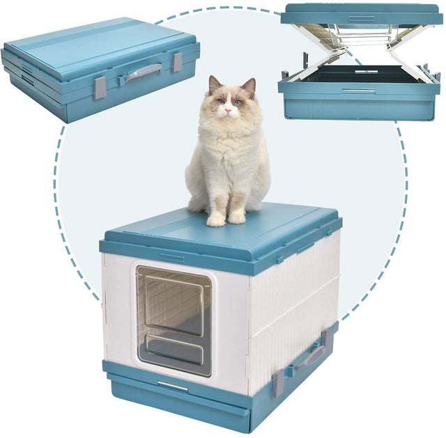 YES4PETS XL Portable Cat Toilet Litter Box Tray Foldable House Handle Scoop Blue