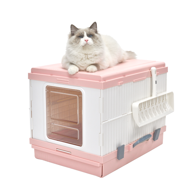 YES4PETS XL Portable Cat Toilet Litter Box Tray Foldable House Handle Scoop Pink