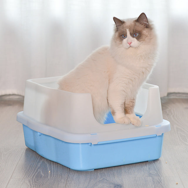 YES4PETS Large Deep Cat Kitty Litter Tray High Wall Pet Toilet Tray Scoop Blue
