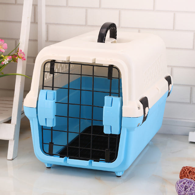YES4PETS Small Portable Plastic Dog Cat Pet Pets Carrier Travel Cage Tray-Blue