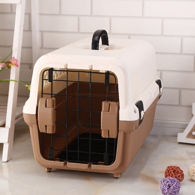 YES4PETS Small Portable Plastic Dog Cat Pet Pets Carrier Travel Cage Tray-Brown