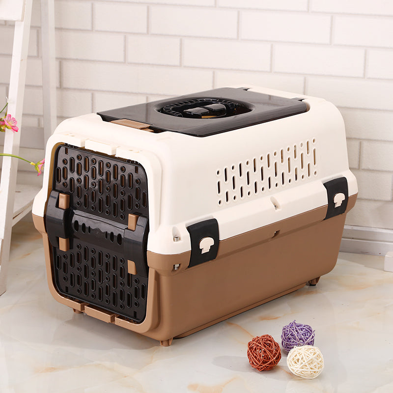 YES4PETS Medium Dog Cat Crate Travel Cage Tray Window Brown - 908399