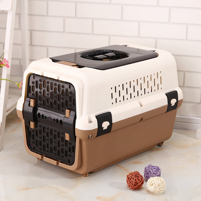 YES4PETS Large Dog Cat Crate Pet Rabbit Carrier Travel Cage Tray & Window Brown