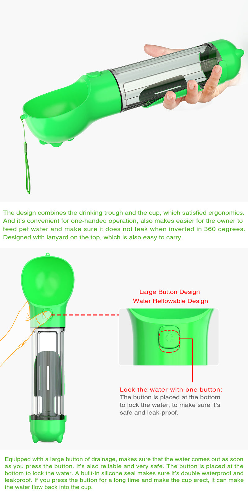 YES4PETS 4 in 1 Portable Pet Dog Puppy Cat Drink - V278-MULTI-WATER-BOTTLE-GREEN