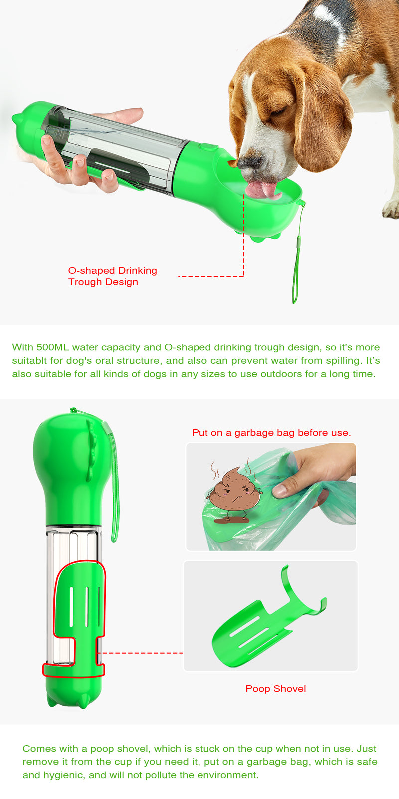 YES4PETS 4 in 1 Portable Pet Dog Puppy Cat Drink - V278-MULTI-WATER-BOTTLE-GREEN