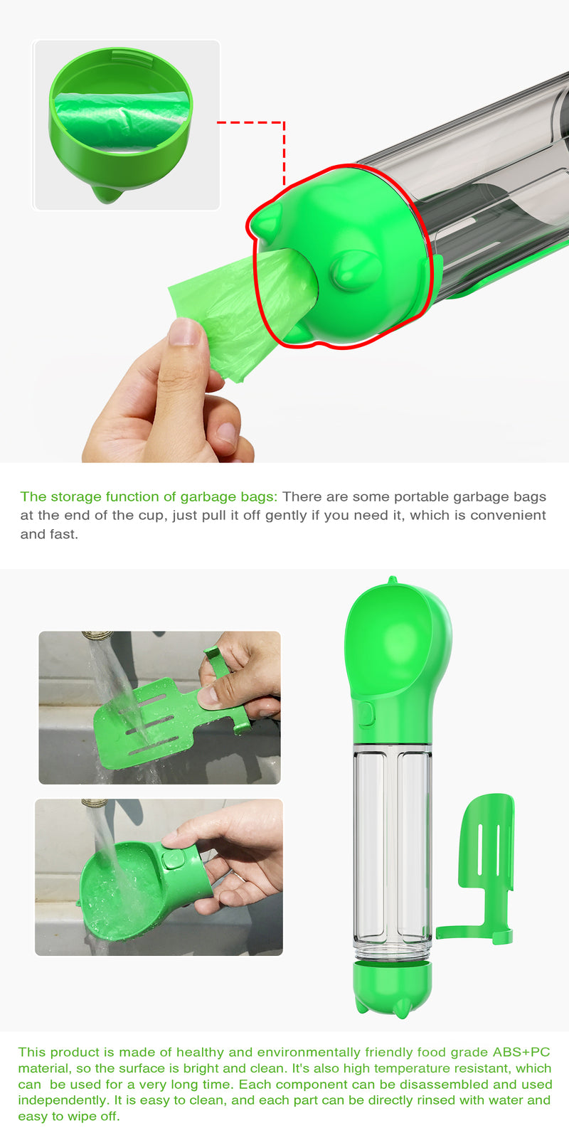 YES4PETS 4 in 1 Portable Pet Dog Puppy Cat Drink - V278-MULTI-WATER-BOTTLE-GREEN