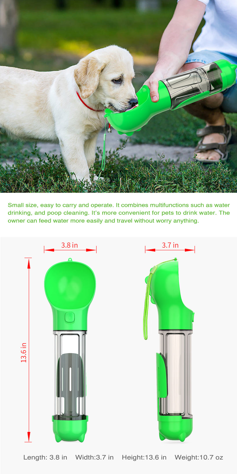 YES4PETS 4 in 1 Portable Pet Dog Puppy Cat Drink - V278-MULTI-WATER-BOTTLE-GREEN